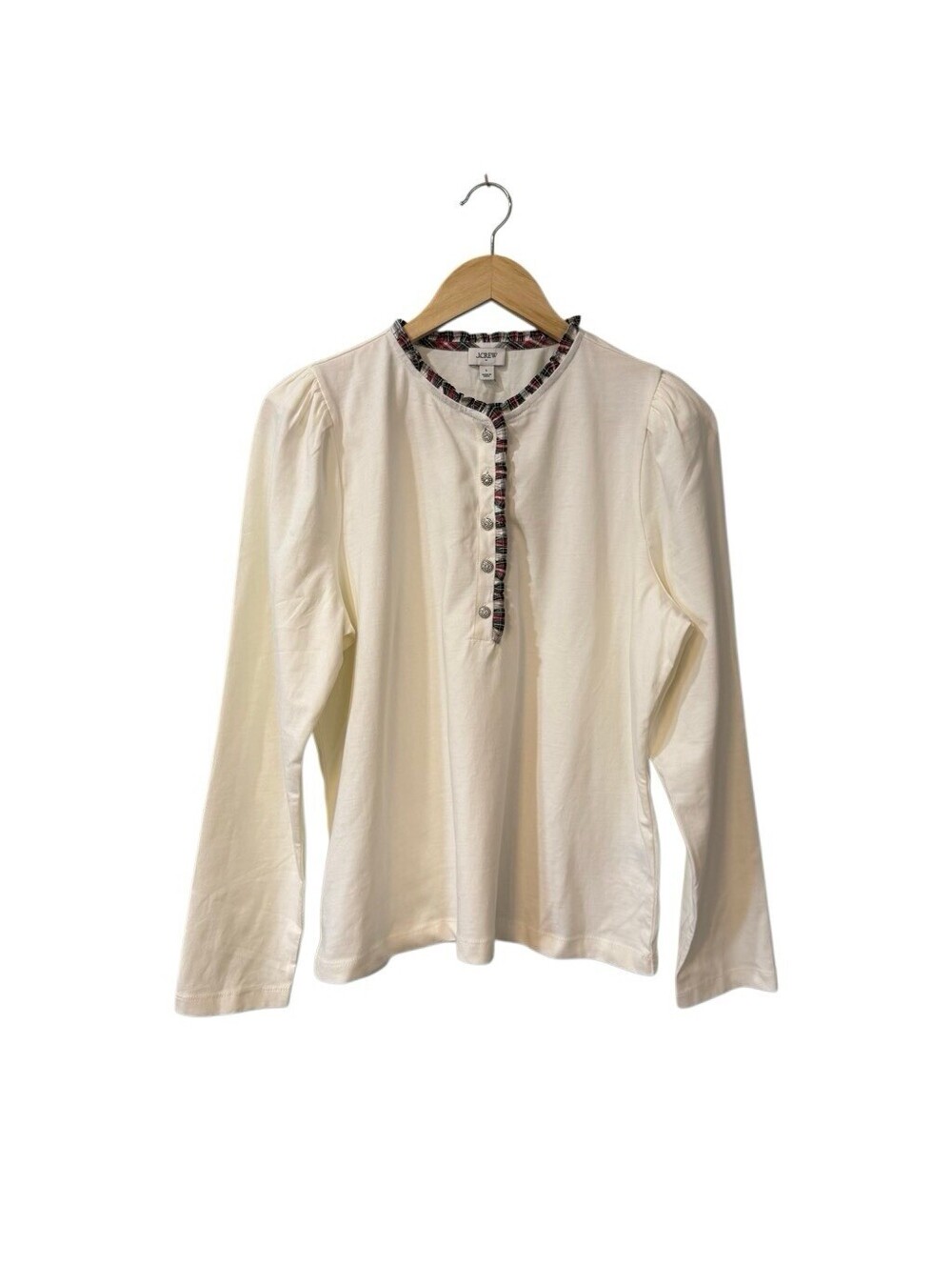 J.Crew Long-Sleeve Tartan & Jewels Henley L Literary Chic Apres Ski Academia